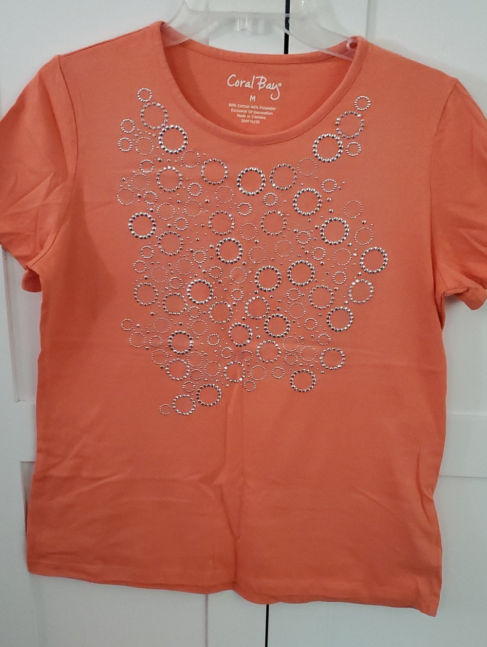 Coral Bay Coral-Orange Short Sleeve Tee with Silver Stud Circle Design
